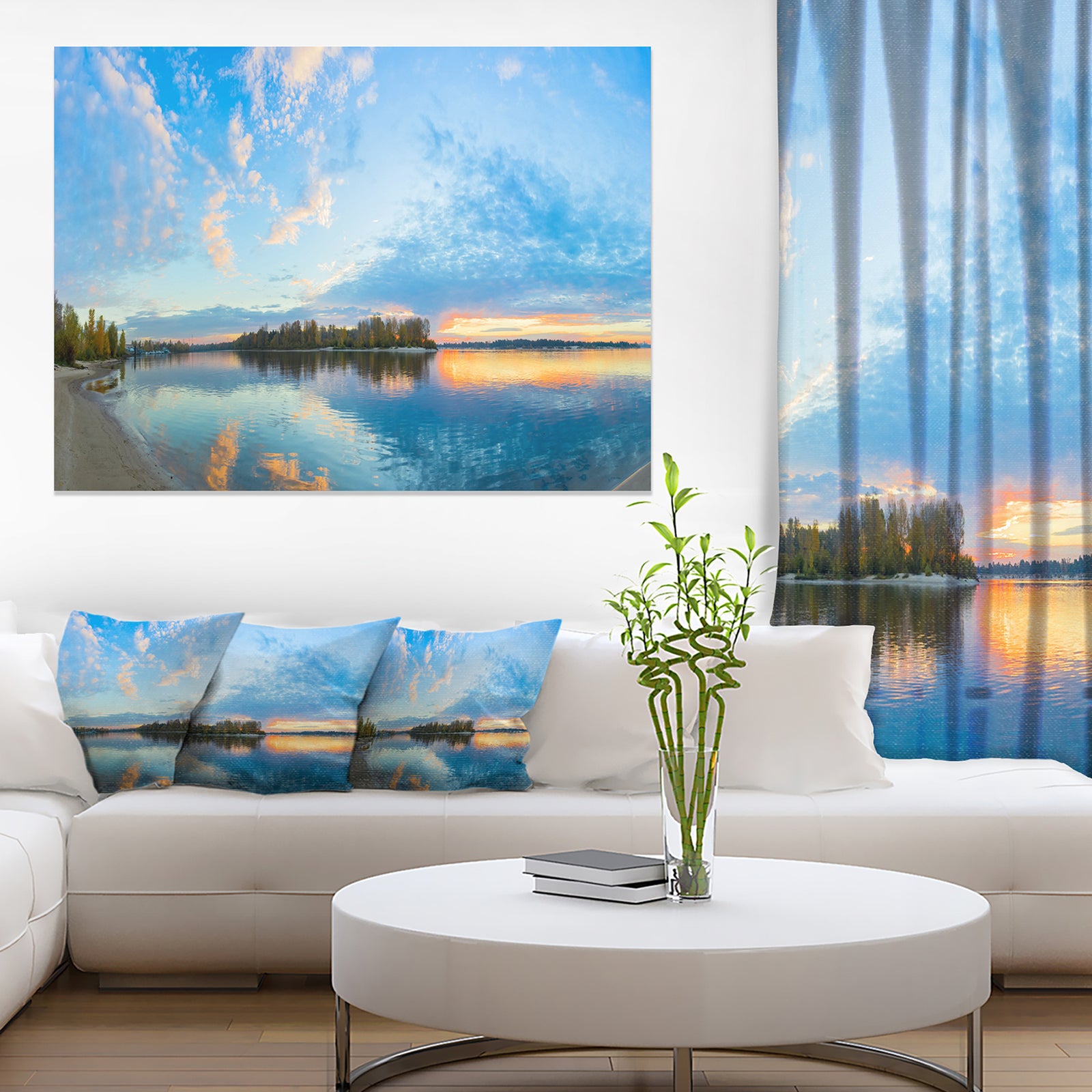 Exotic Sunrise on River Autumn - Oversized Beach Canvas Artwork