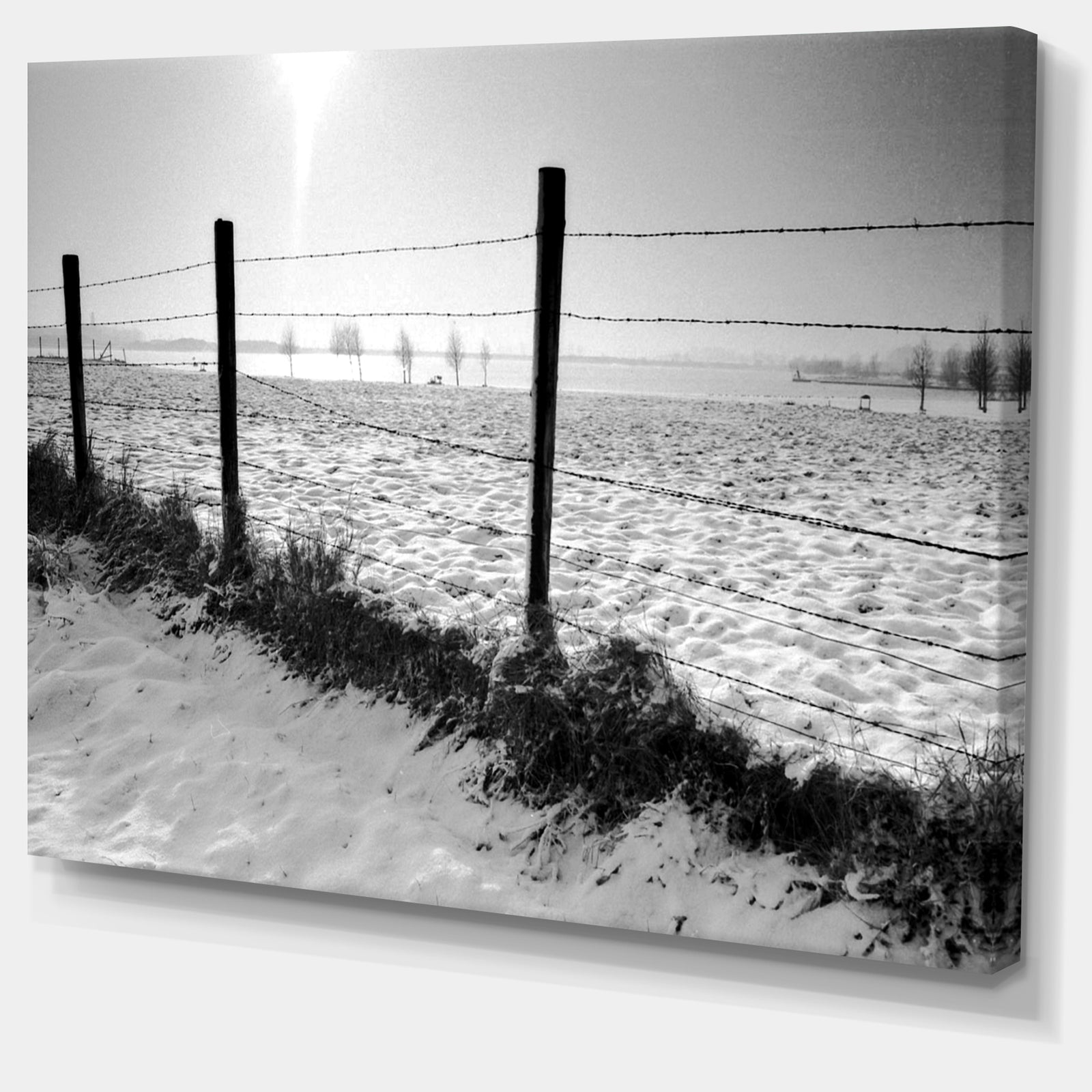 Landscape in Snow with Fence - Oversized Beach Canvas Artwork