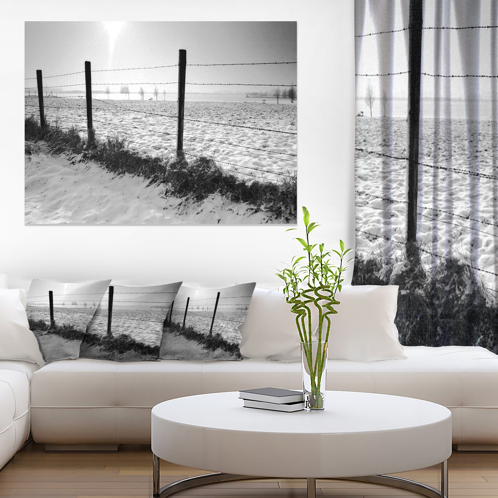Landscape in Snow with Fence - Oversized Beach Canvas Artwork