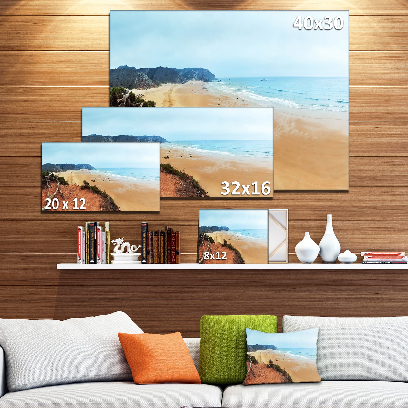 Tranquil Coastline with Waves - Oversized Beach Canvas Artwork