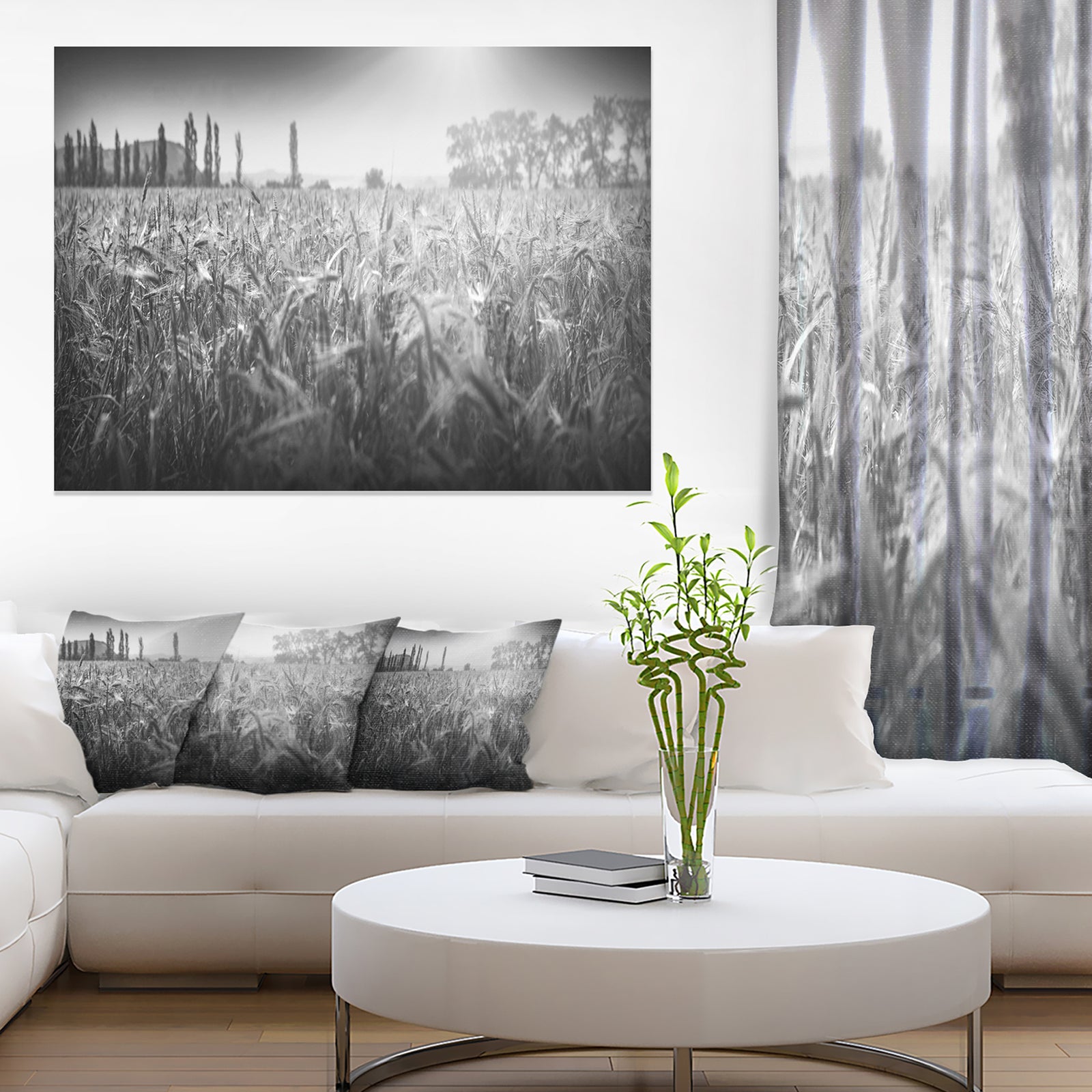 Black and White Wheat Field - Landscape Wall Art Canvas Print