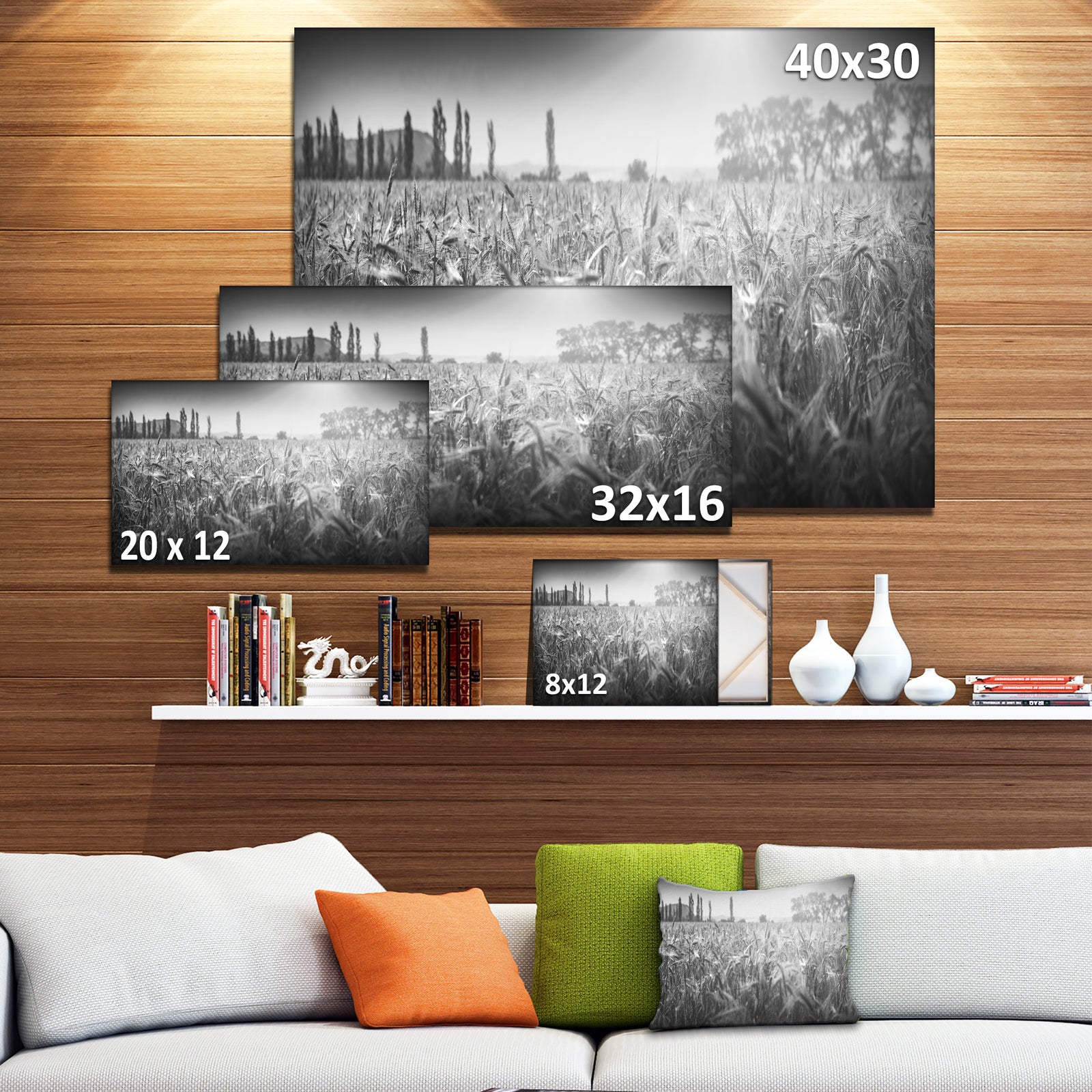 Black and White Wheat Field - Landscape Wall Art Canvas Print