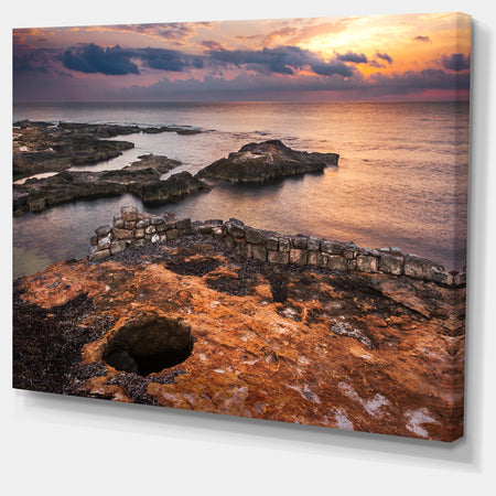 Ancient Ruins on Beach Sunset - Oversized Beach Canvas Artwork