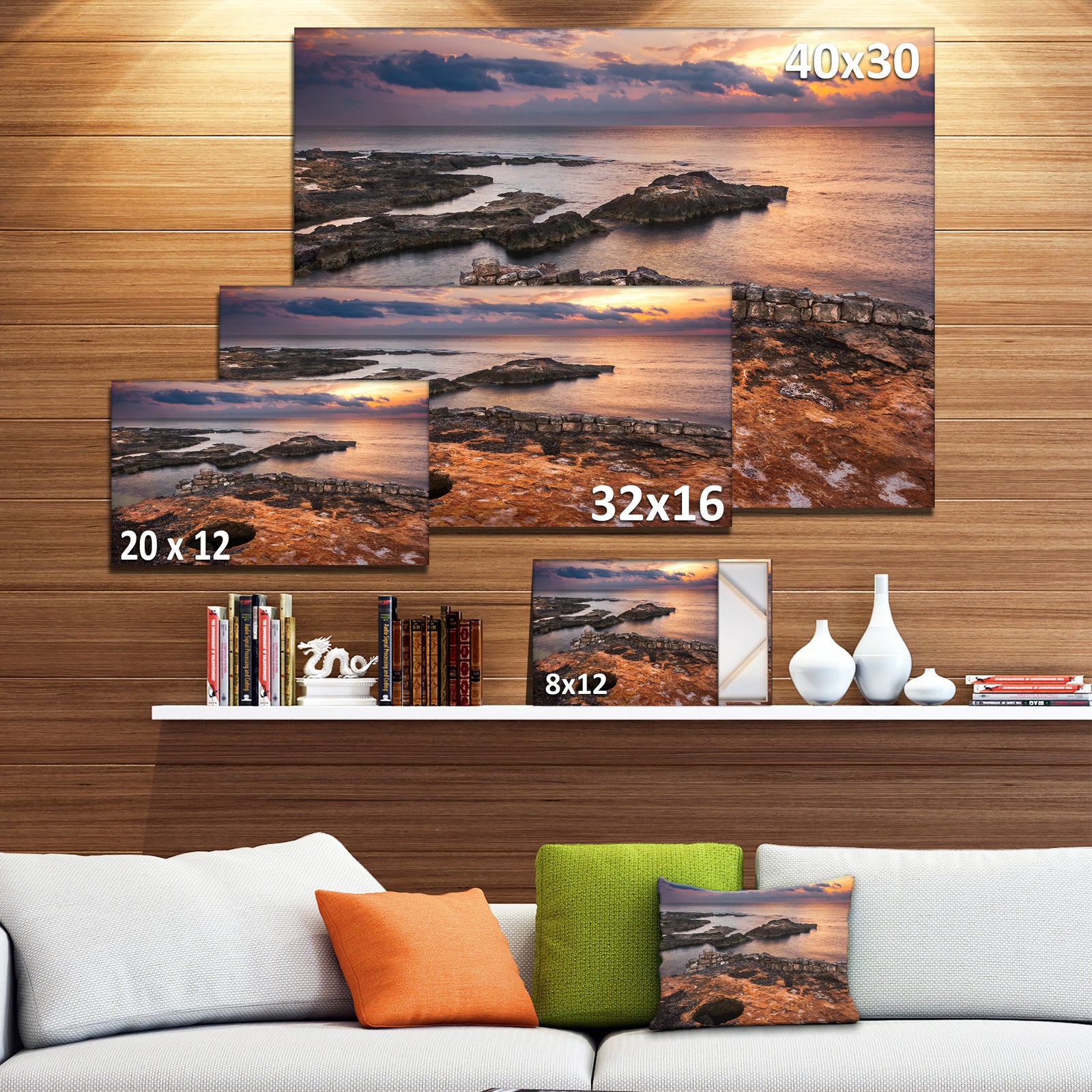 Ancient Ruins on Beach Sunset - Oversized Beach Canvas Artwork