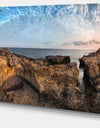 Rough Rocky Coast under Blue Sky - Oversized Beach Canvas Artwork