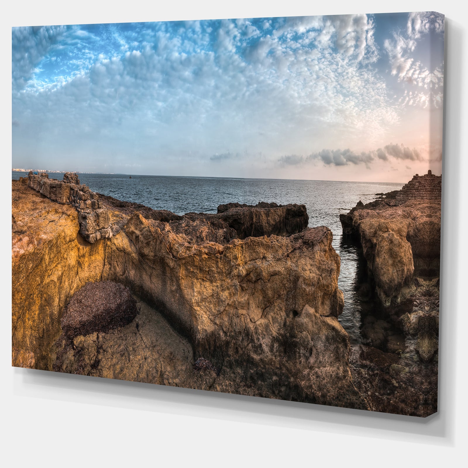 Rough Rocky Coast under Blue Sky - Oversized Beach Canvas Artwork