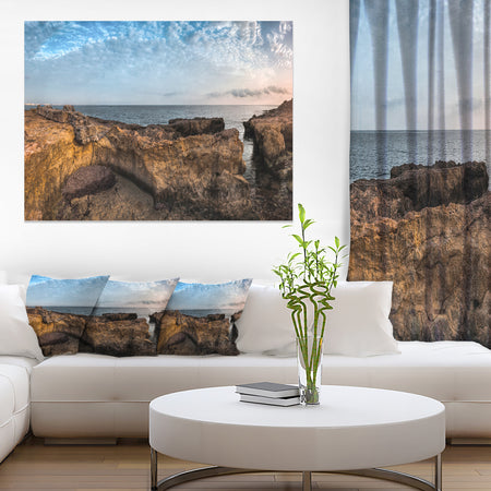 Rough Rocky Coast under Blue Sky - Oversized Beach Canvas Artwork