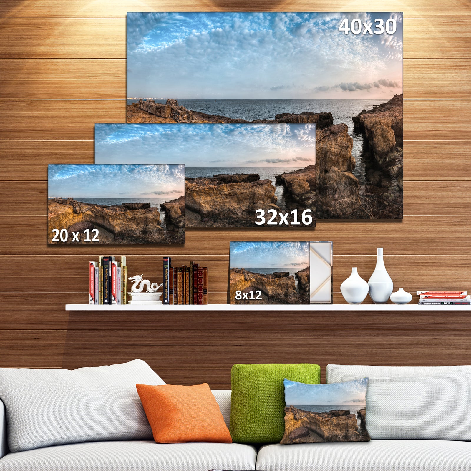 Rough Rocky Coast under Blue Sky - Oversized Beach Canvas Artwork