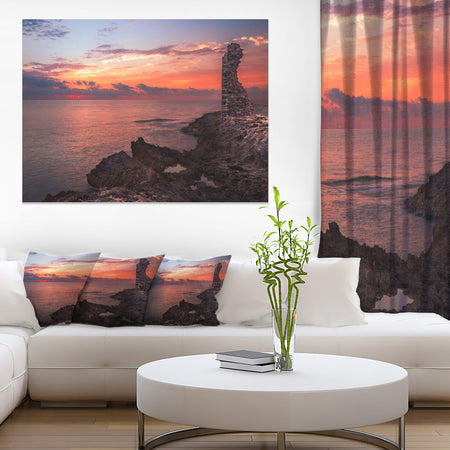 Red Rocky Beach with Ancient Ruins - Oversized Beach Canvas Artwork