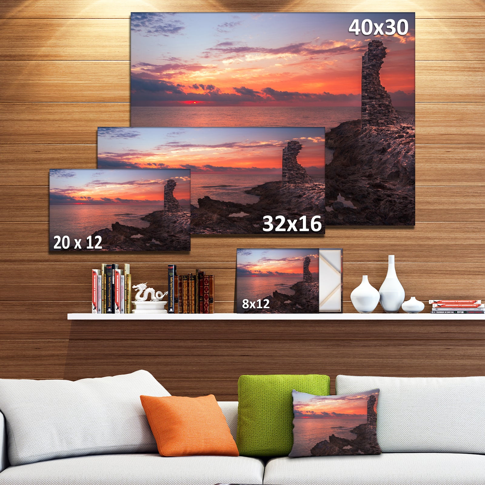 Red Rocky Beach with Ancient Ruins - Oversized Beach Canvas Artwork
