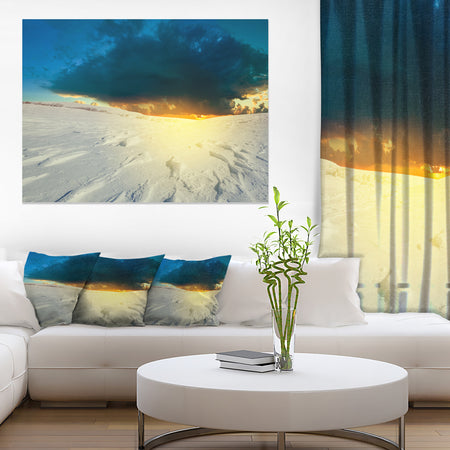 Sunset over Snowbound Prairie - Extra Large Seashore Canvas Art
