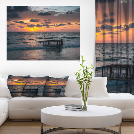 Tropical Beach with Empty Cage - Extra Large Seashore Canvas Art