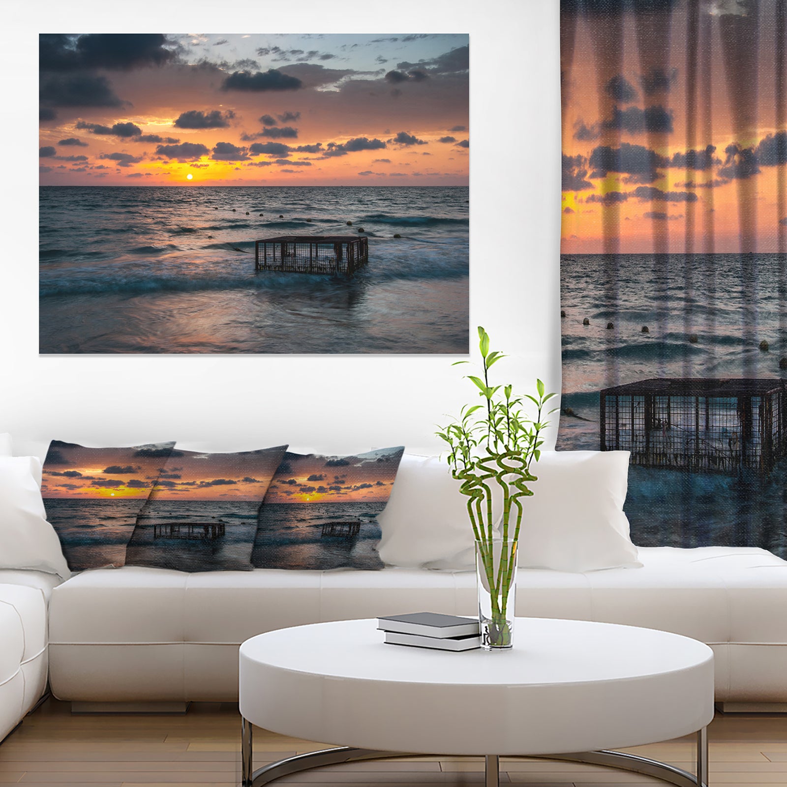 Tropical Beach with Empty Cage - Extra Large Seashore Canvas Art