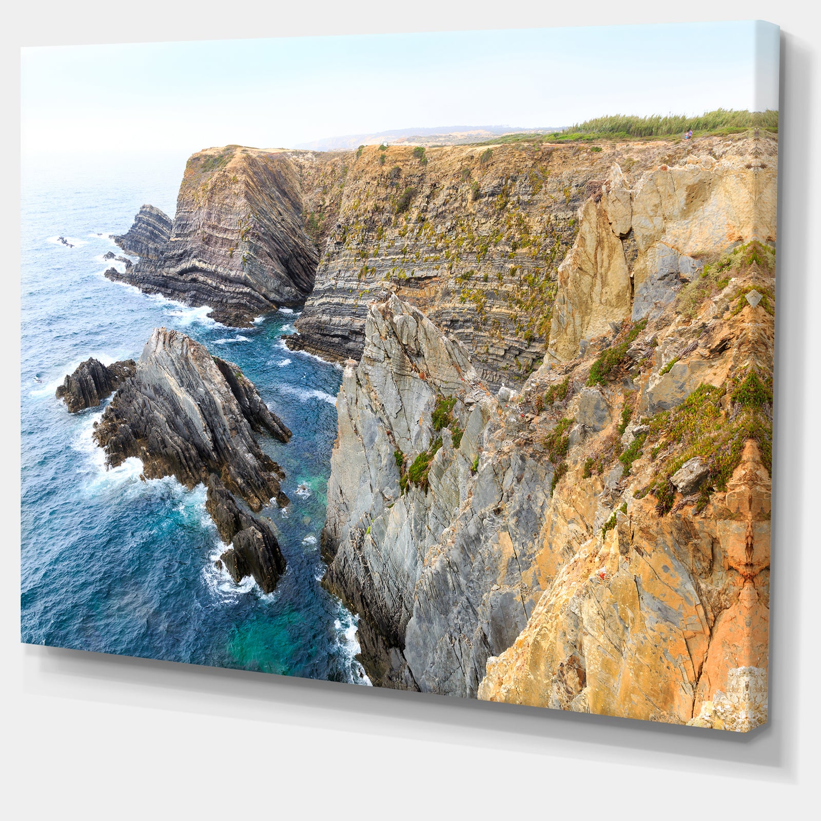 Blue Rocky Bay Portugal Panorama - Extra Large Seashore Canvas Art