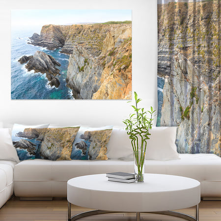 Blue Rocky Bay Portugal Panorama - Extra Large Seashore Canvas Art