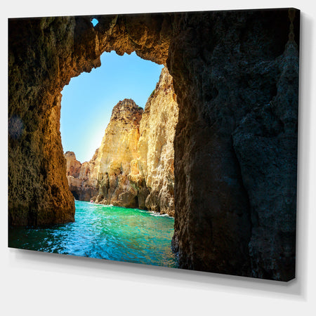 Sea through Rocky Cave Portugal - Extra Large Seashore Canvas Art