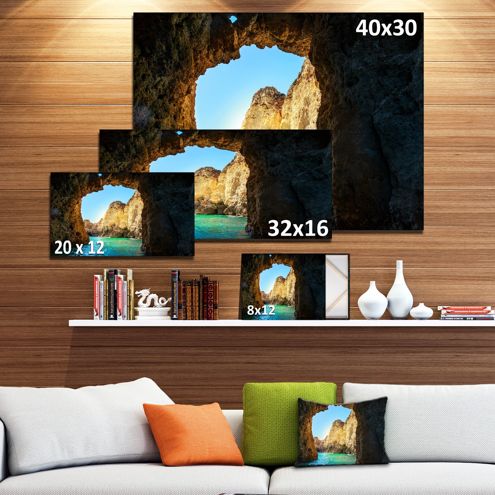 Sea through Rocky Cave Portugal - Extra Large Seashore Canvas Art