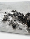 Black and White Rocky Coastline - Extra Large Seashore Canvas Art