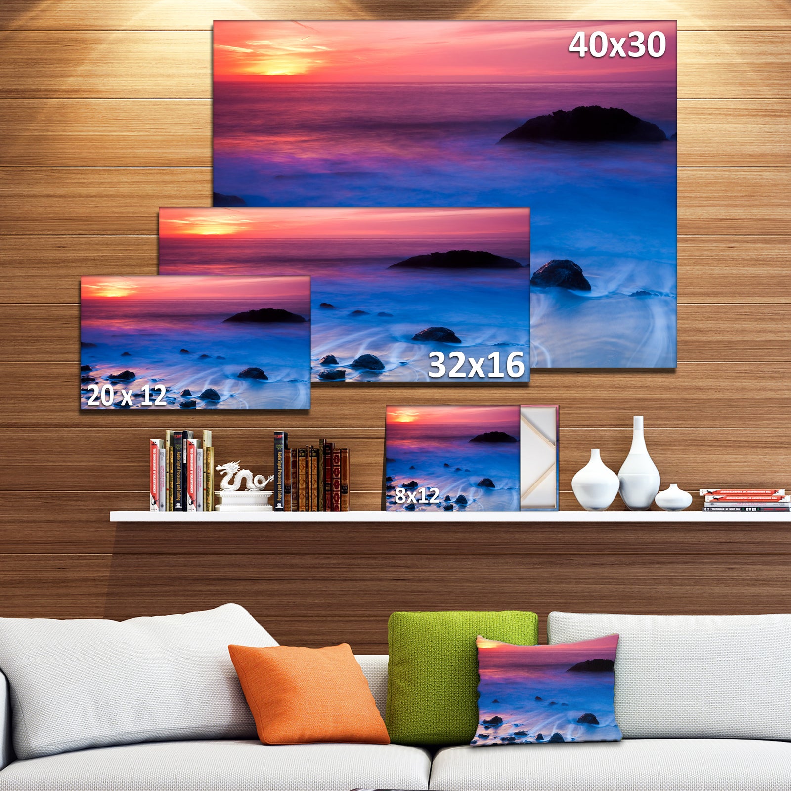Bright Colorful Rocky Coast Panorama - Extra Large Seashore Canvas Art