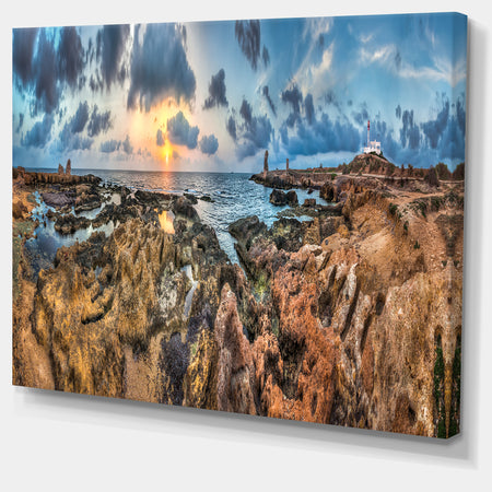 Rocky with Historic Ruins Evening - Landscape Wall Art Canvas Print