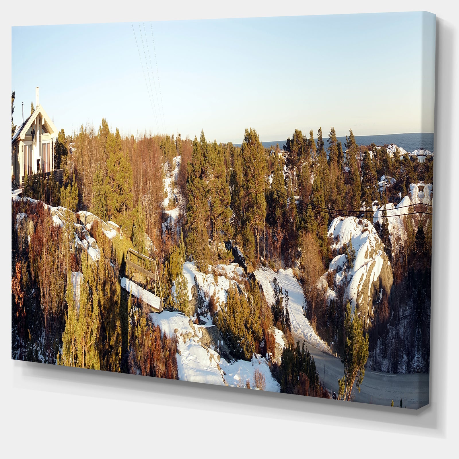 Rocky Coast with Wooden Cottage - Landscape Wall Art Canvas Print