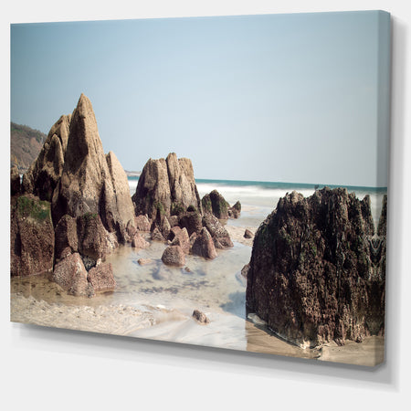 Large Rocks at Coast Panorama - Extra Large Seashore Canvas Art