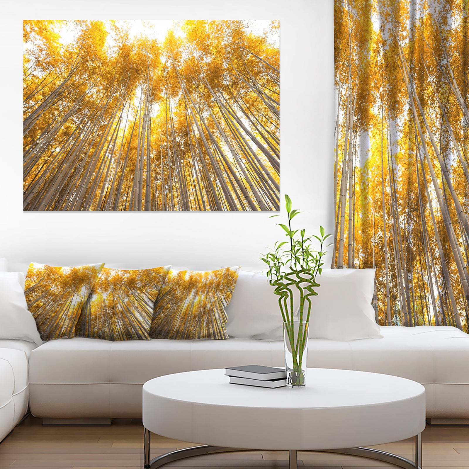 Autumn Bamboo Grove in Yellow - Oversized Forest Canvas Artwork