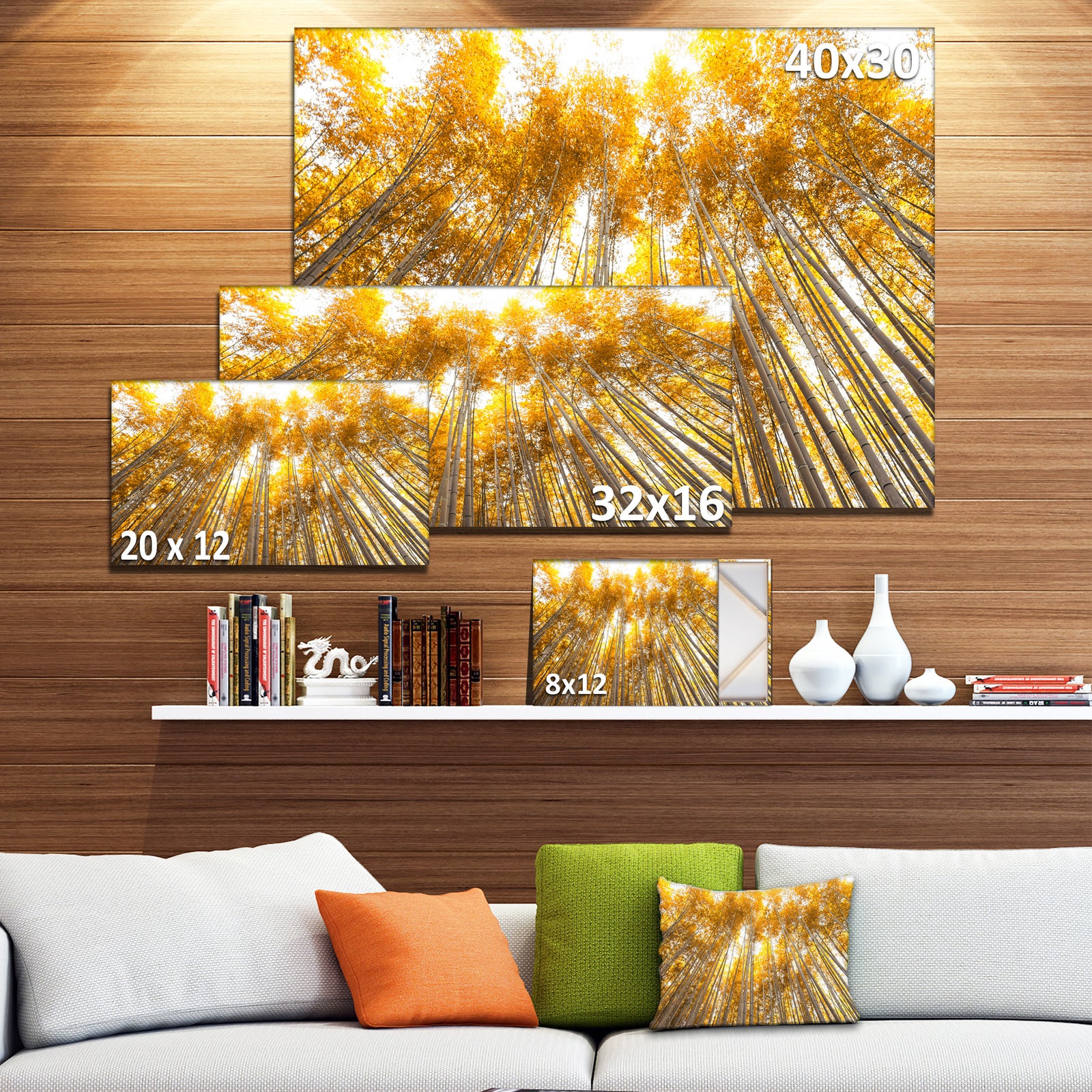 Autumn Bamboo Grove in Yellow - Oversized Forest Canvas Artwork