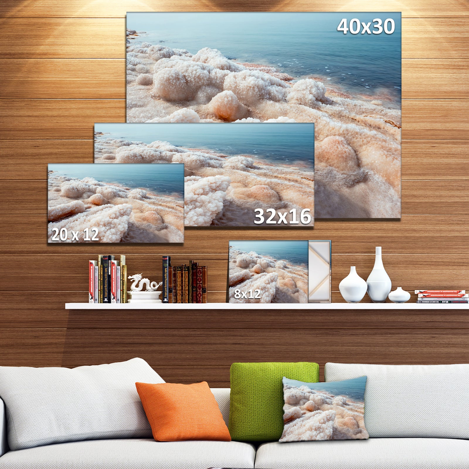 Crystallized Salt on Dead Sea Beach - Extra Large Seashore Canvas Art