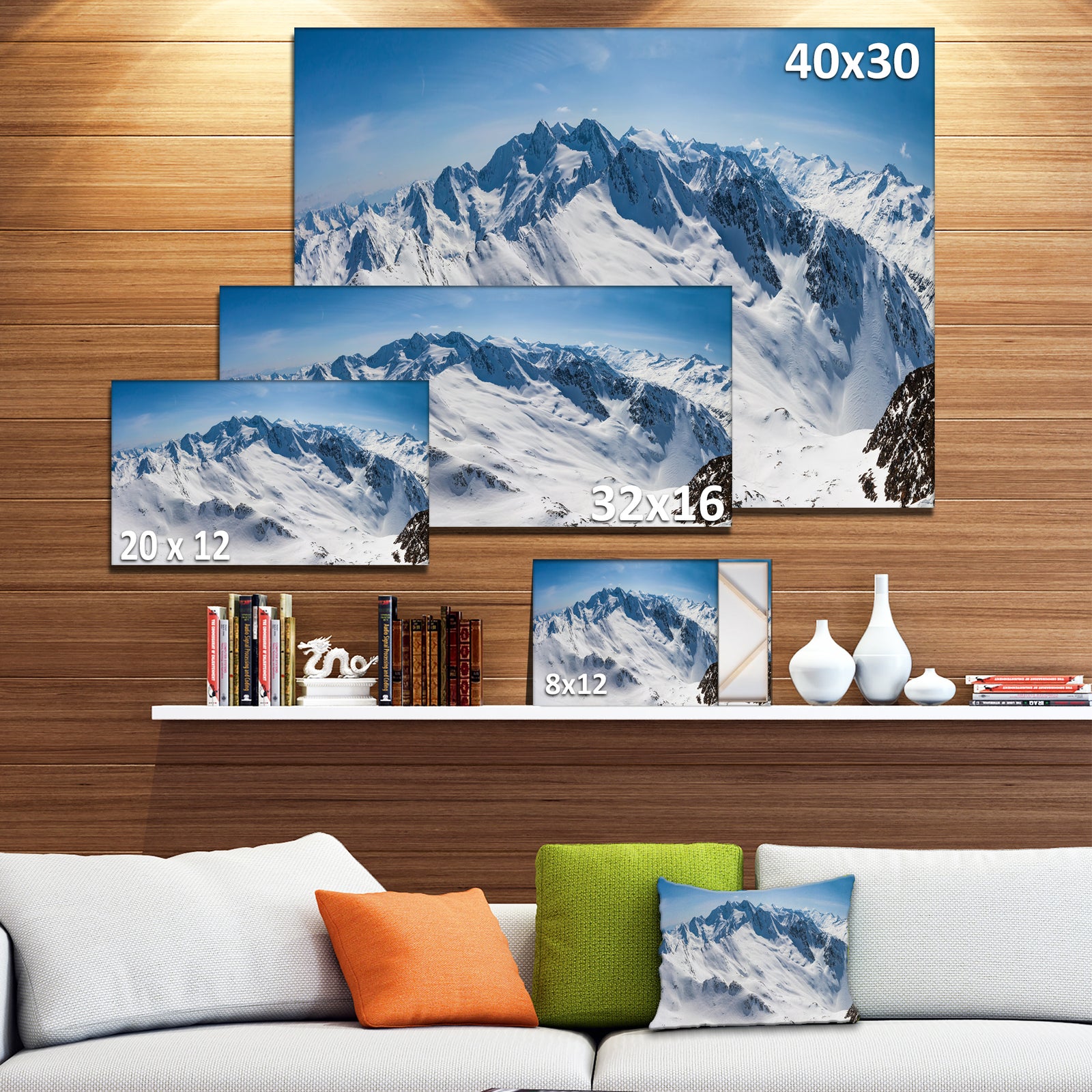 Snowy Mountains Panoramic View - Landscape Wall Art Canvas Print
