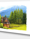 Small Wooden Home in Mountains - Landscape Wall Art Canvas Print