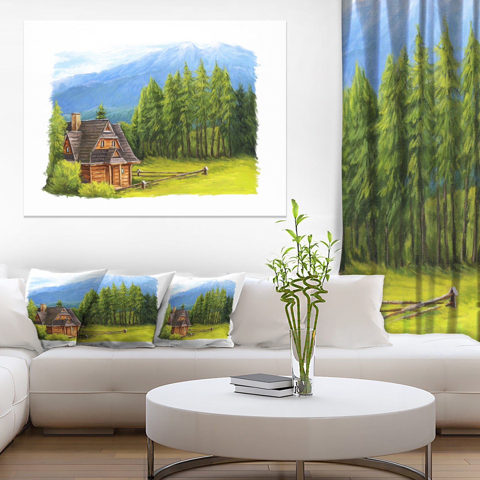 Small Wooden Home in Mountains - Landscape Wall Art Canvas Print