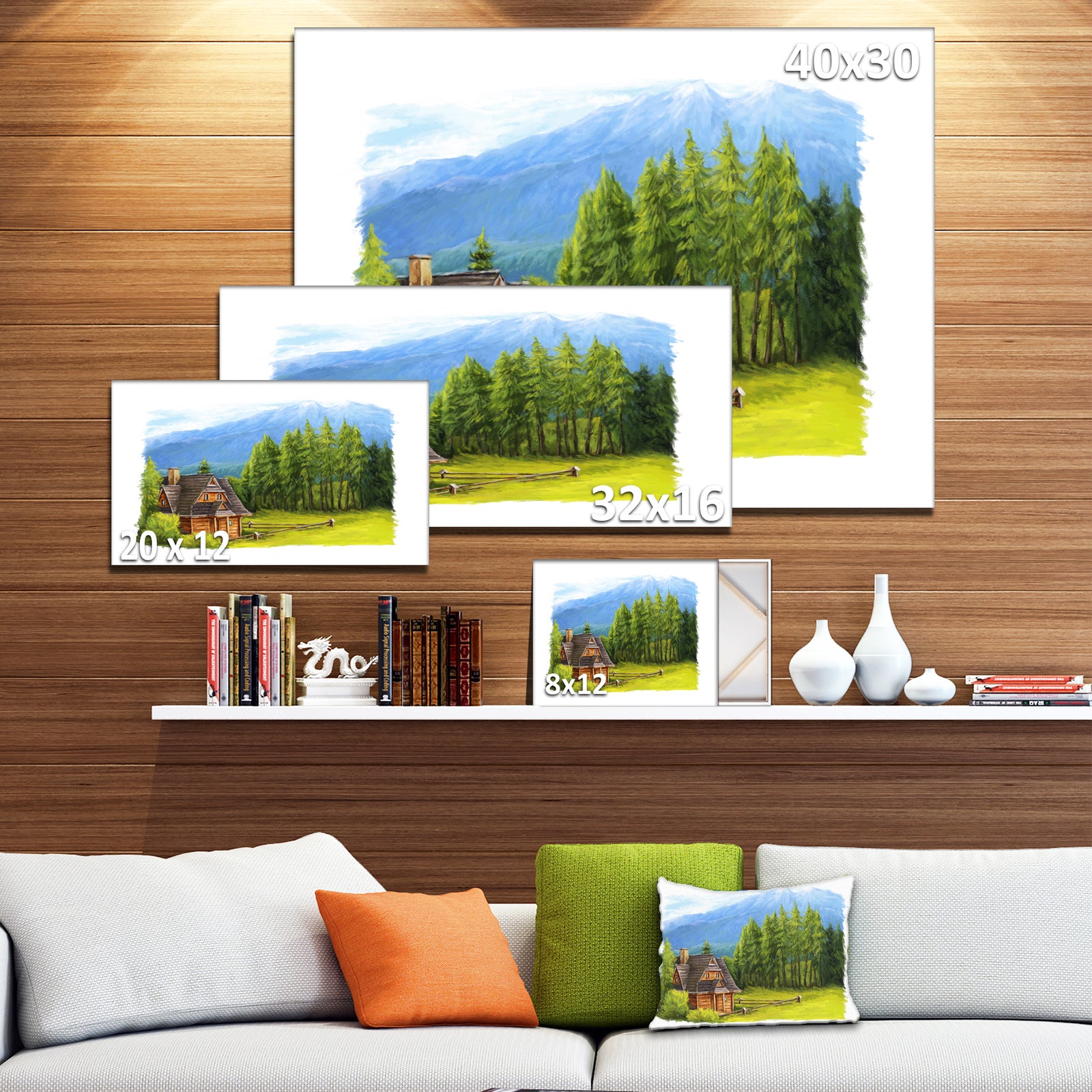 Small Wooden Home in Mountains - Landscape Wall Art Canvas Print