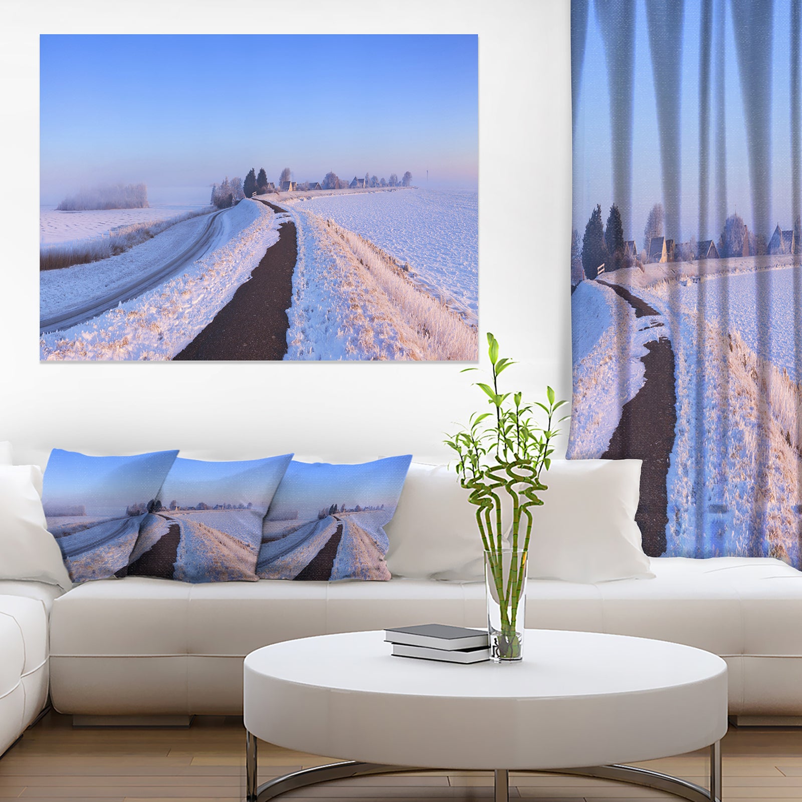 Lake and Dike at Sunrise Panorama - Landscape Wall Art Canvas Print