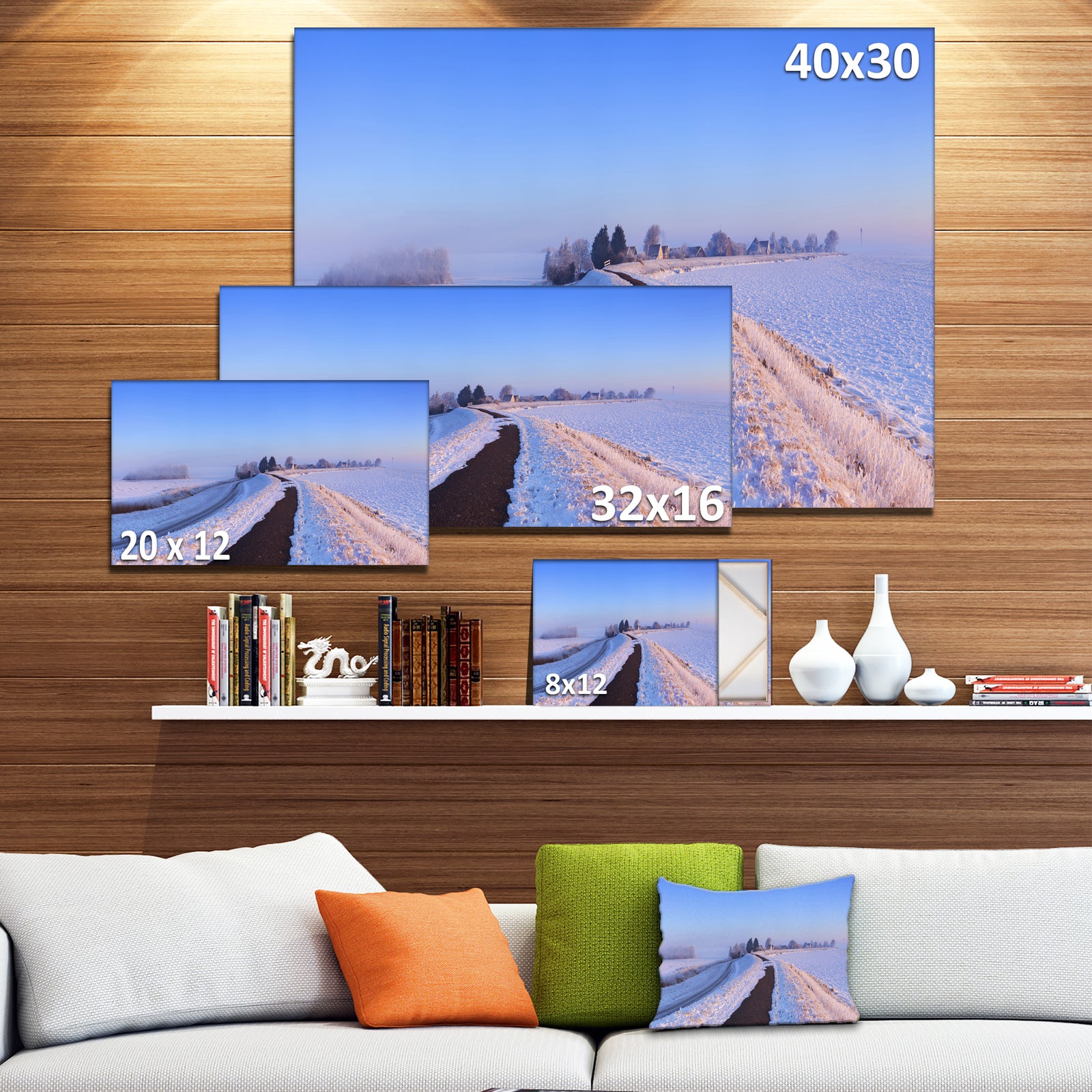 Lake and Dike at Sunrise Panorama - Landscape Wall Art Canvas Print