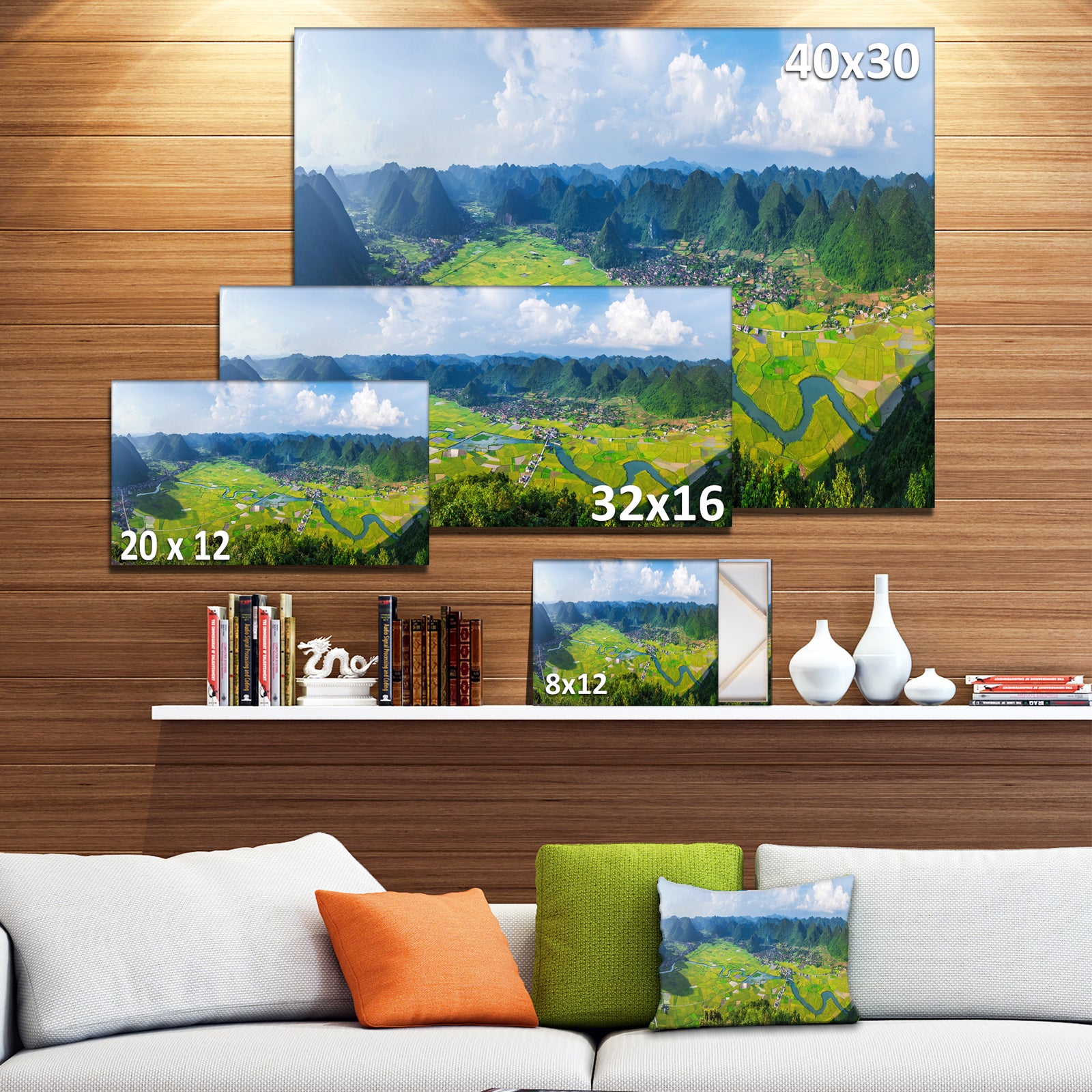 Rice Field Valley Vietnam Panorama - Landscape Wall Art Canvas Print