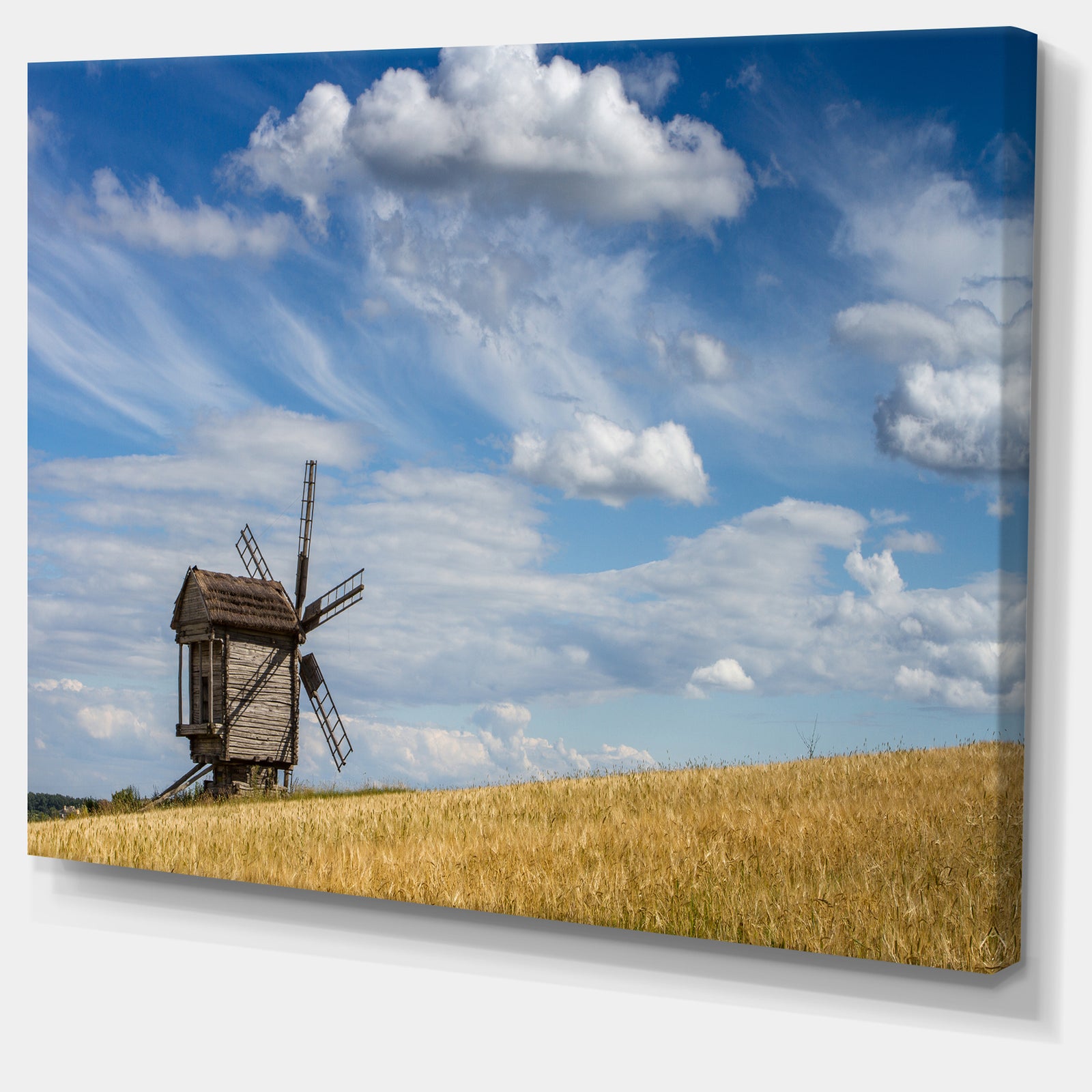 Cloudy Sky and Windmill Summer day - Landscape Wall Art Canvas Print