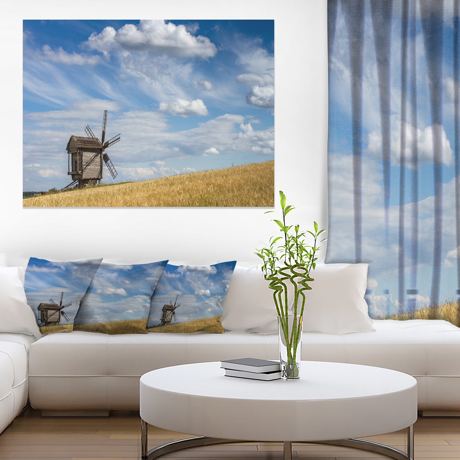 Cloudy Sky and Windmill Summer day - Landscape Wall Art Canvas Print