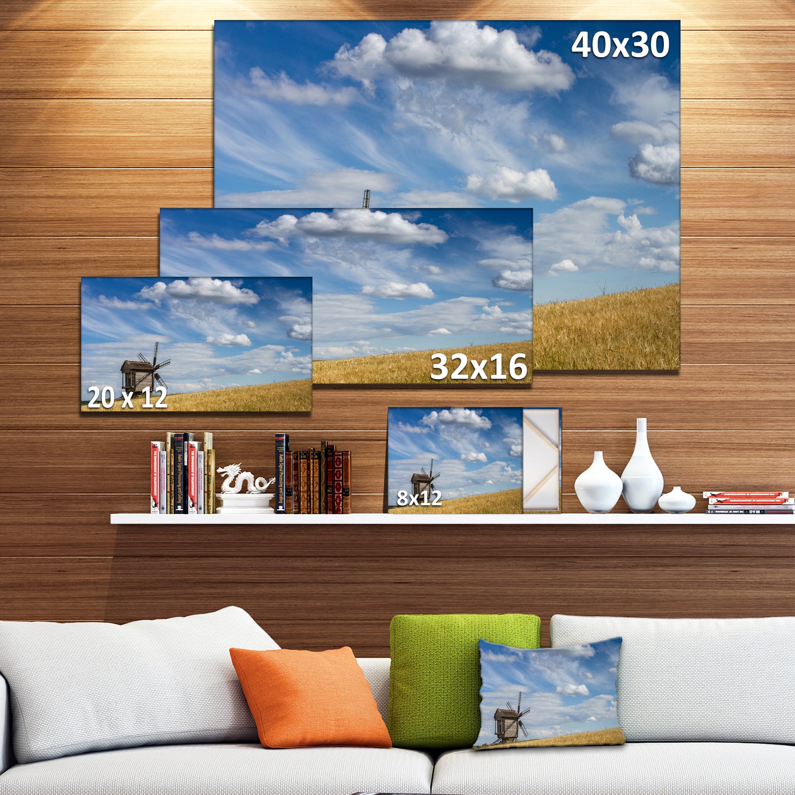 Cloudy Sky and Windmill Summer day - Landscape Wall Art Canvas Print