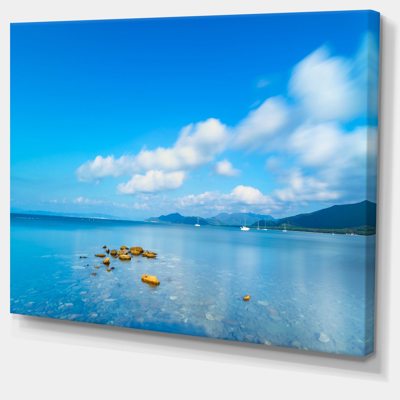 Rocks in a Blue Panoramic Sea Bay - Extra Large Seashore Canvas Art