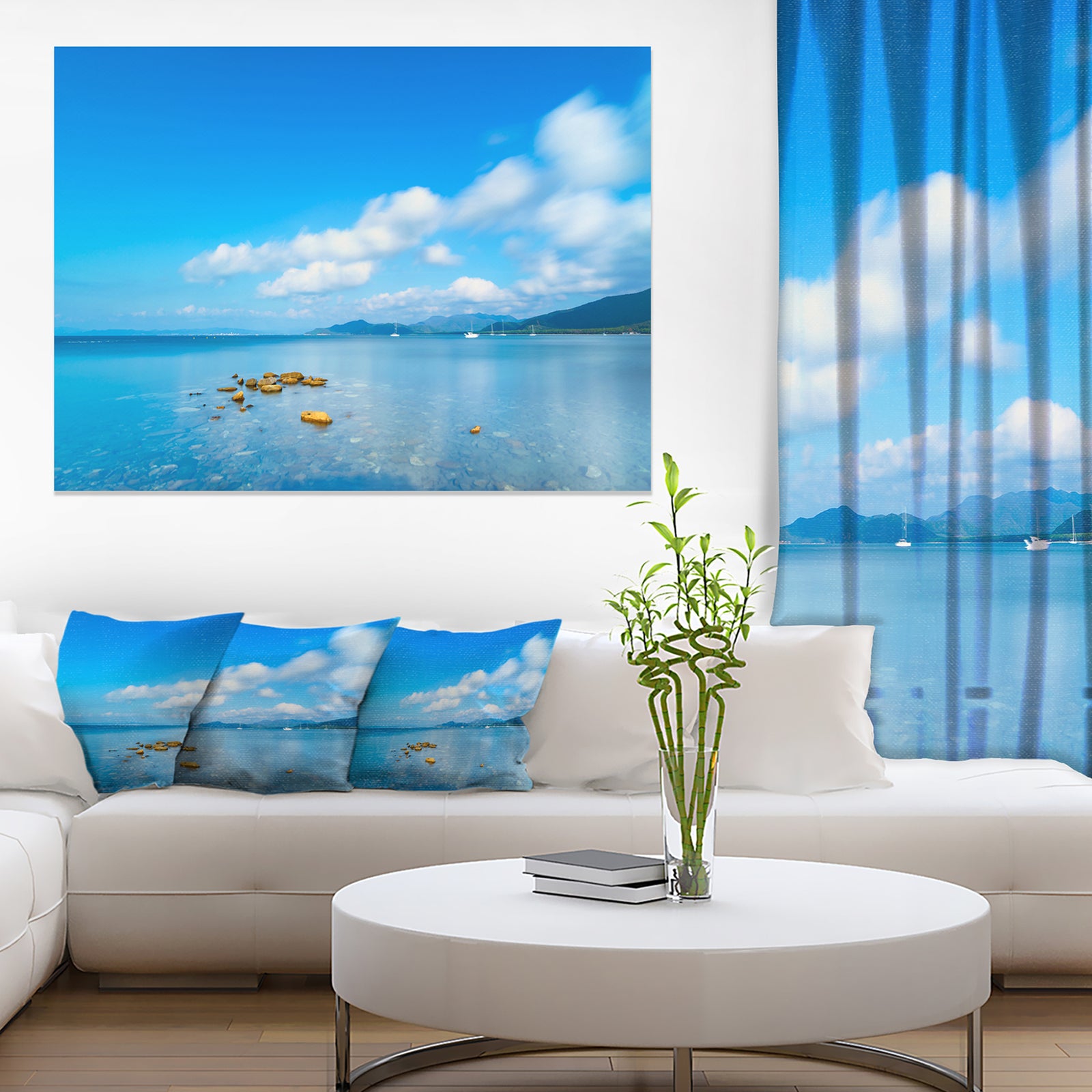 Rocks in a Blue Panoramic Sea Bay - Extra Large Seashore Canvas Art