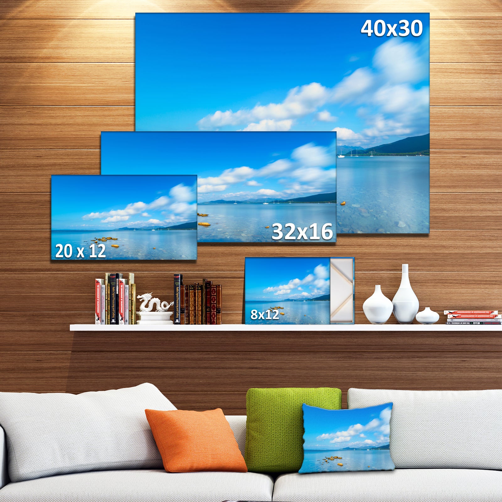 Rocks in a Blue Panoramic Sea Bay - Extra Large Seashore Canvas Art