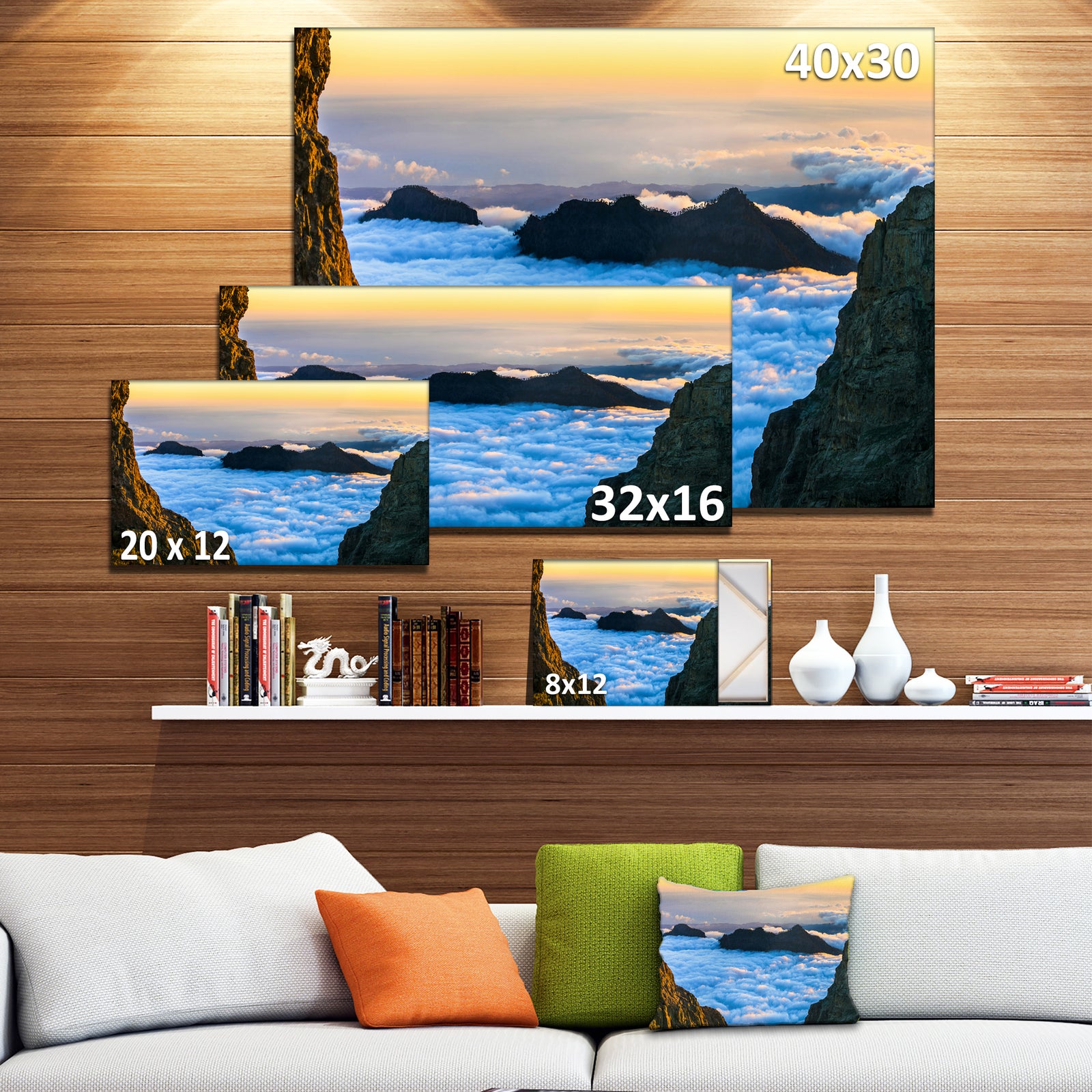 Gran Canaria Sunset over Clouds - Extra Large Seashore Canvas Art