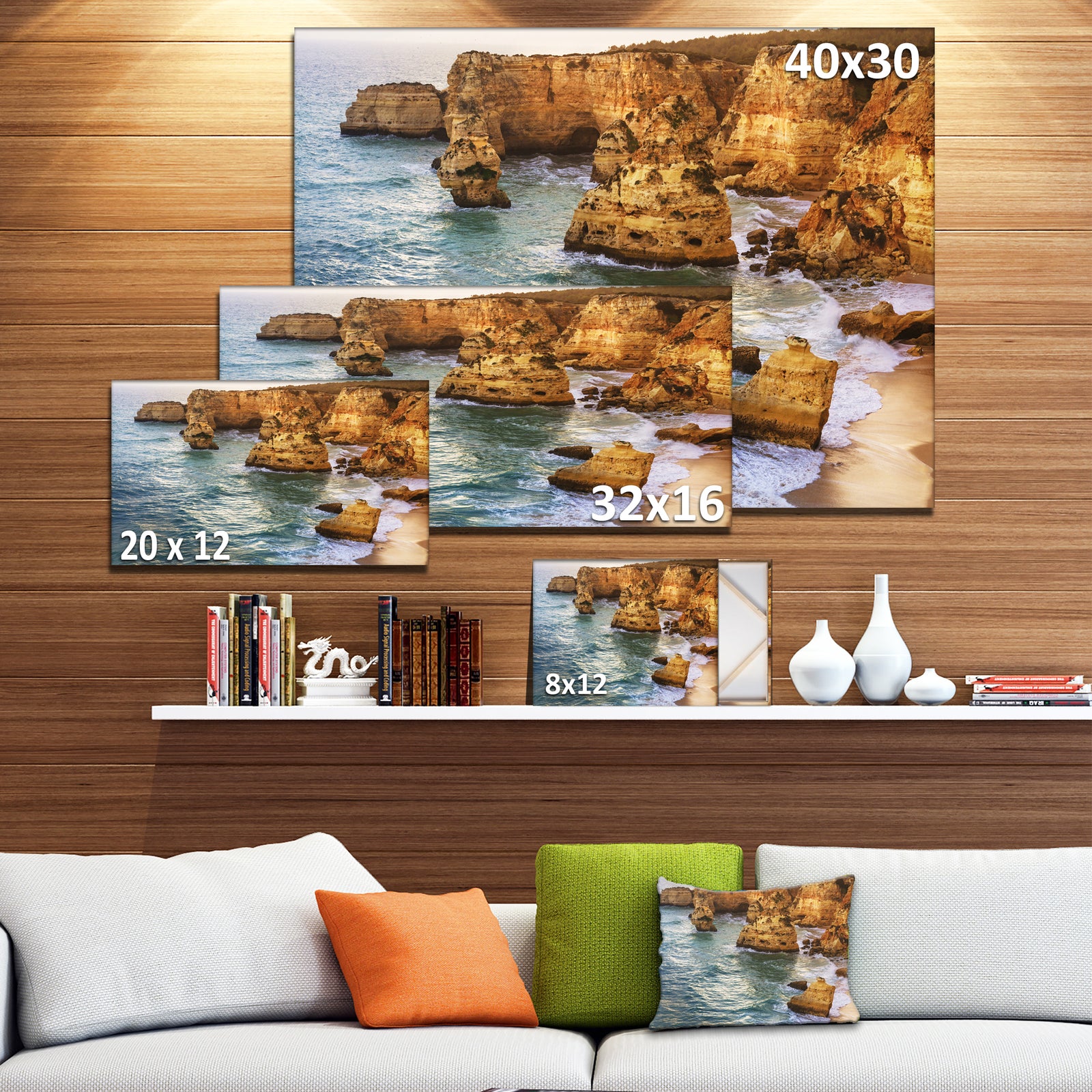Golden Rocks and Beach at Algarve - Extra Large Seashore Canvas Art