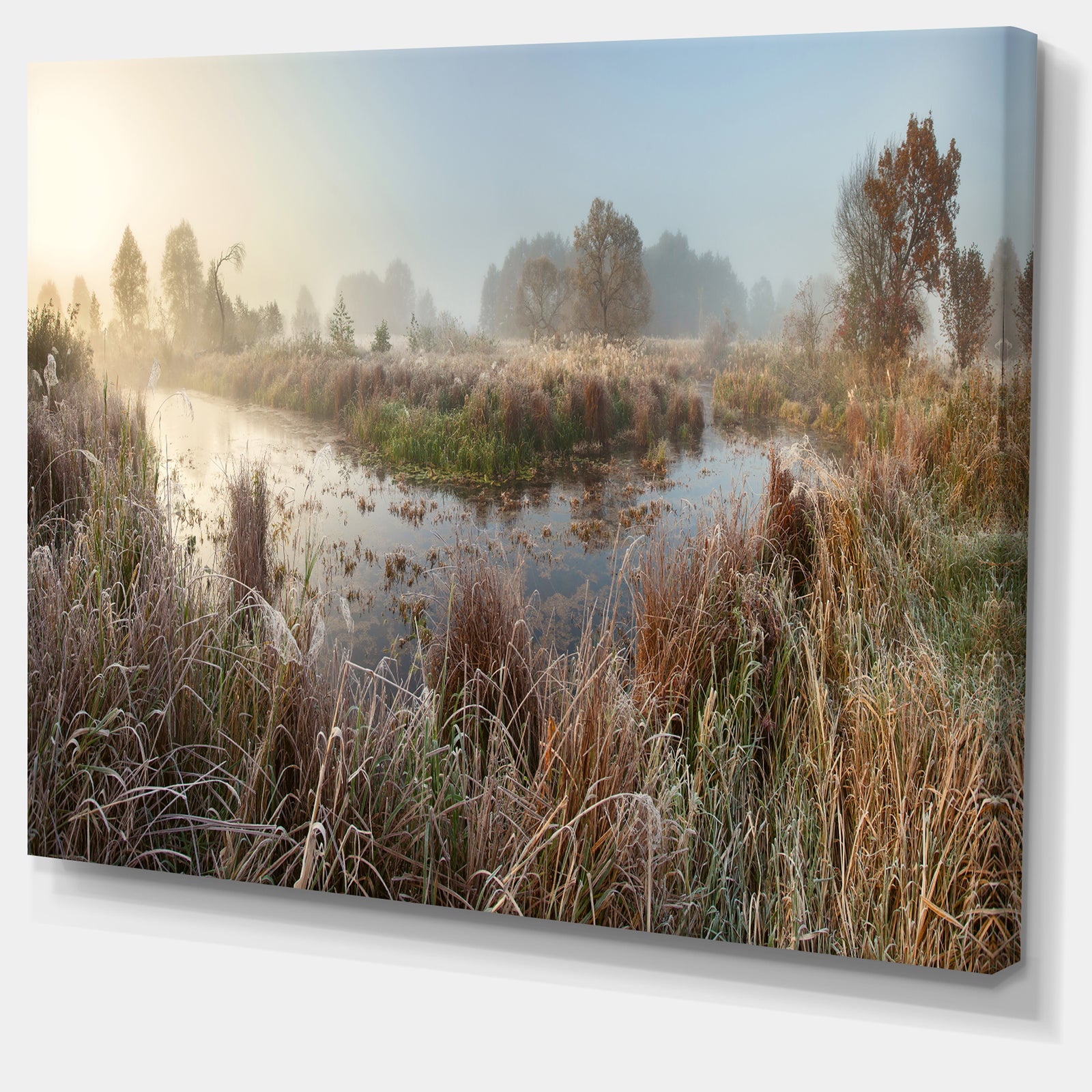 Frosty Grass Aside River Panorama - Landscape Print Wall Artwork