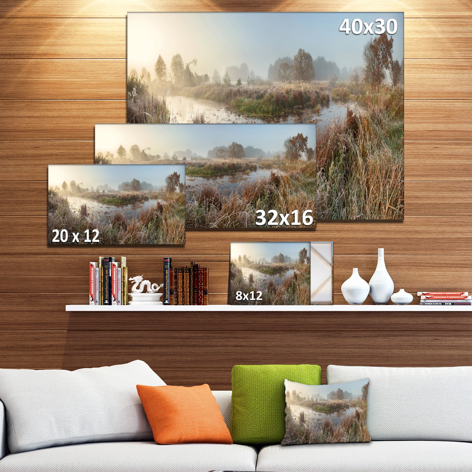 Frosty Grass Aside River Panorama - Landscape Print Wall Artwork