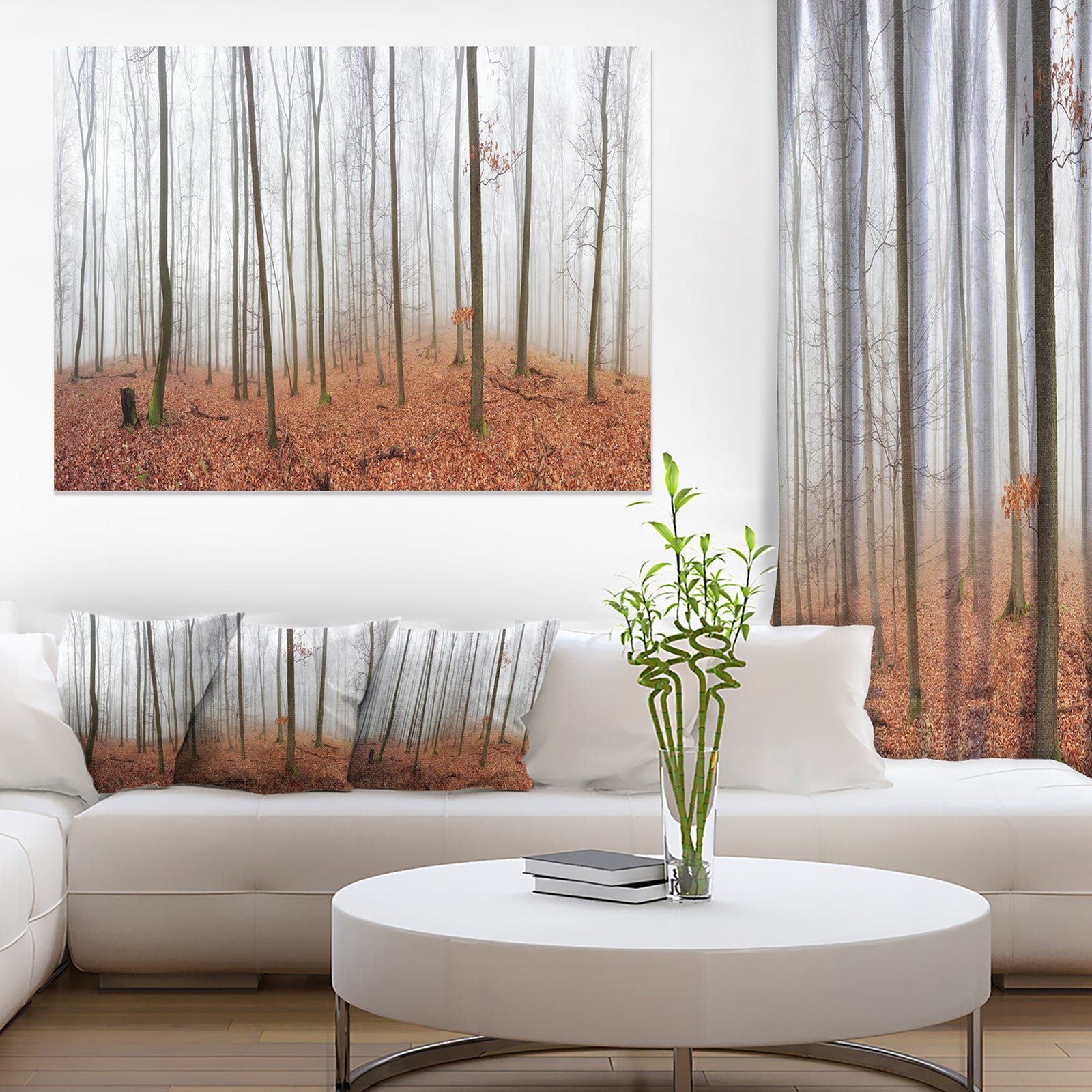 Fall Forest with Trees at Mist - Oversized Forest Canvas Artwork