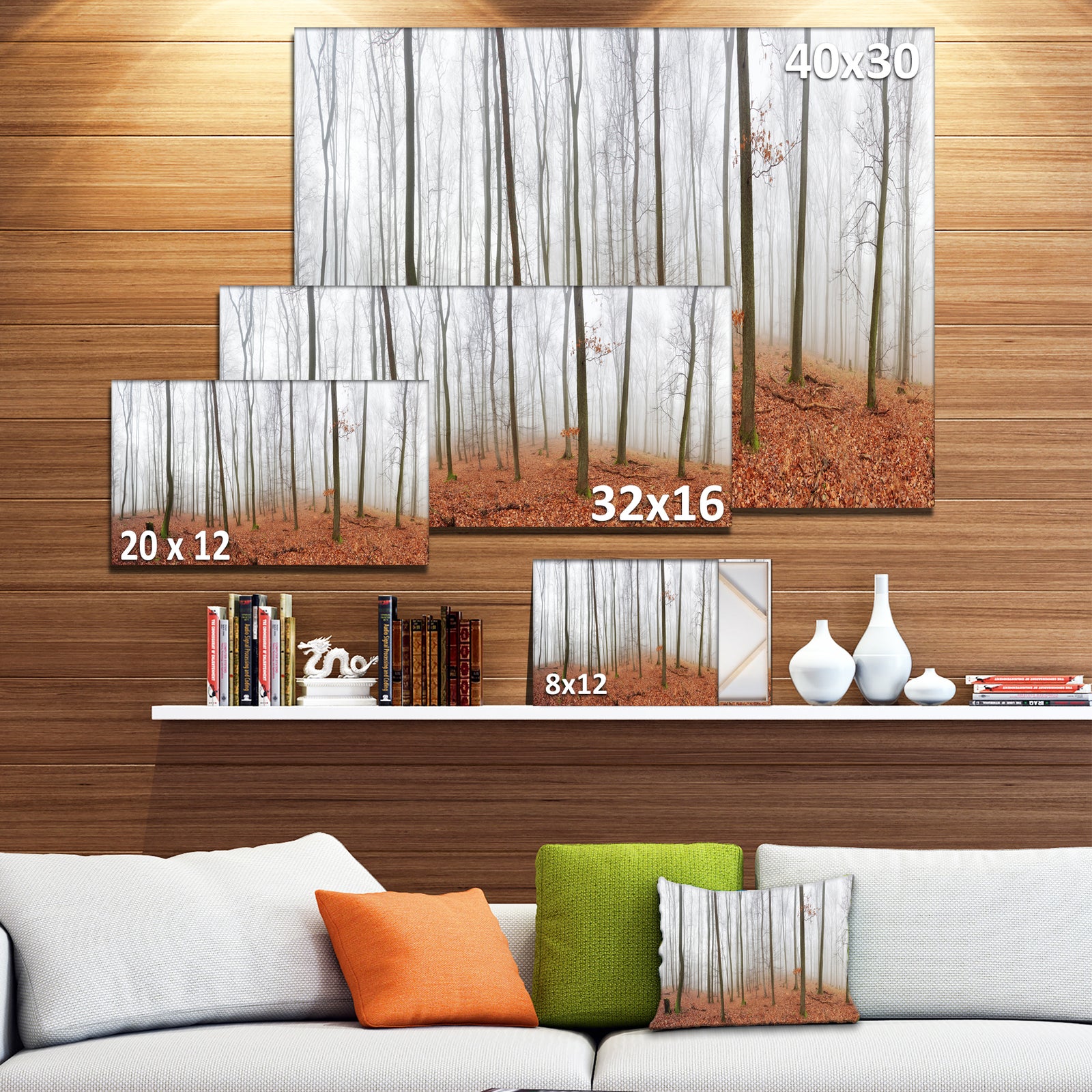 Fall Forest with Trees at Mist - Oversized Forest Canvas Artwork