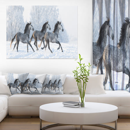 Herd of Horses Run Across Snow - Landscape Print Wall Artwork