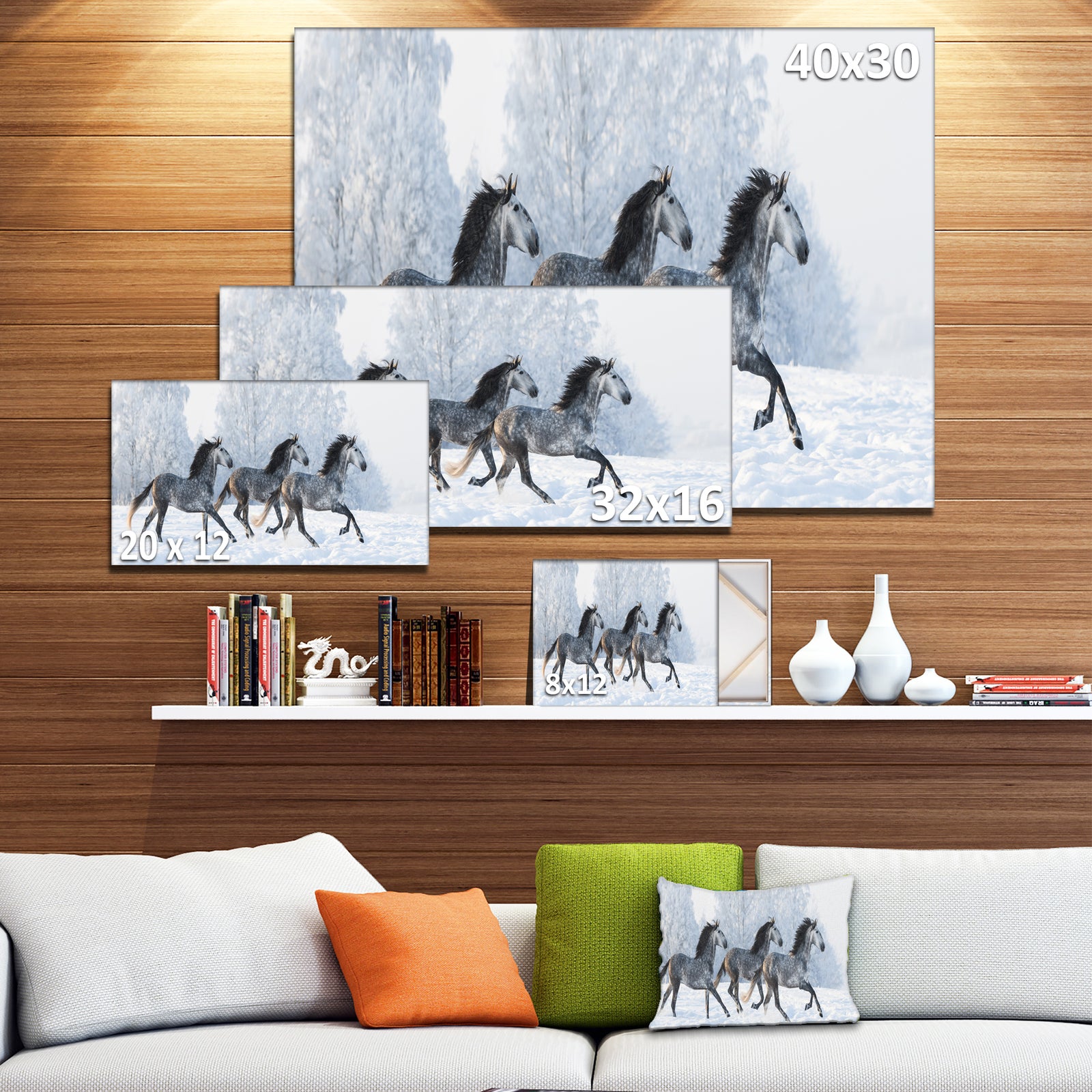 Herd of Horses Run Across Snow - Landscape Print Wall Artwork